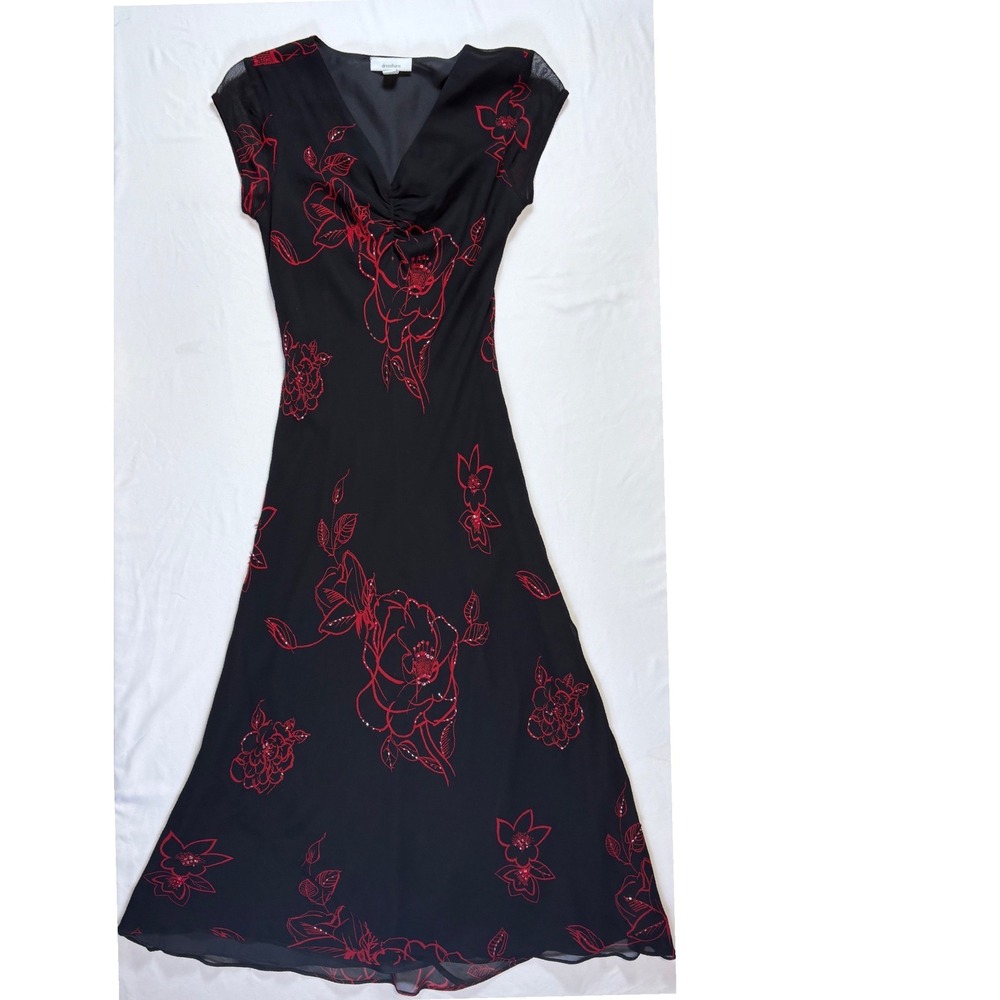 Dressbarn Floral Maxi‎ Dress M Beads Sheer Y2K Whimsigoth Romantic Witchy Fairy - Picture 8 of 11
